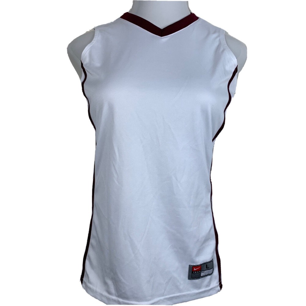 Nike Team Tank Top V Neck Active Tee Sleeveless Mesh White Burgundy Women’s L
